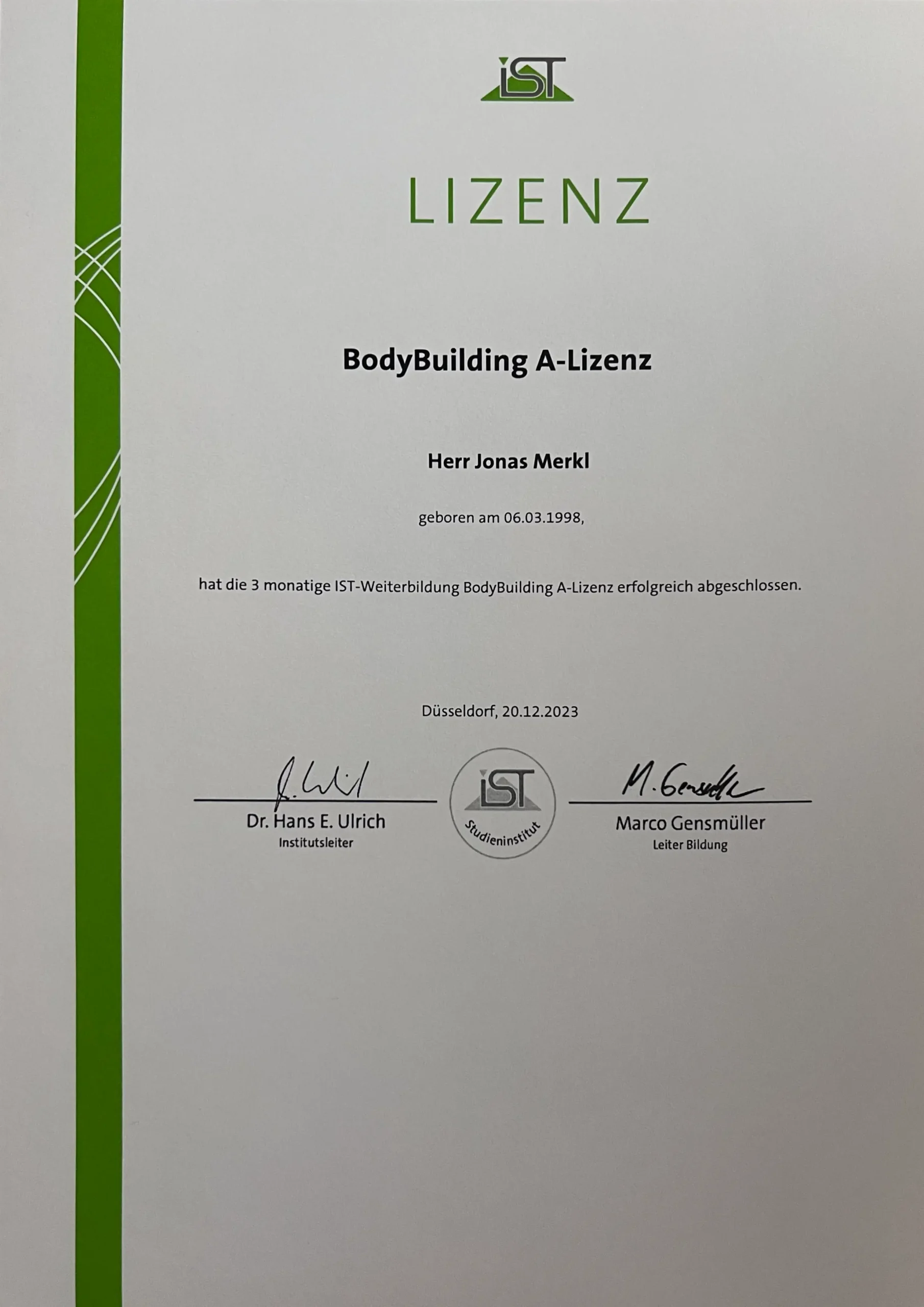 ein Bild einer abgeschlossenen Bodybuilding A-Lizenz