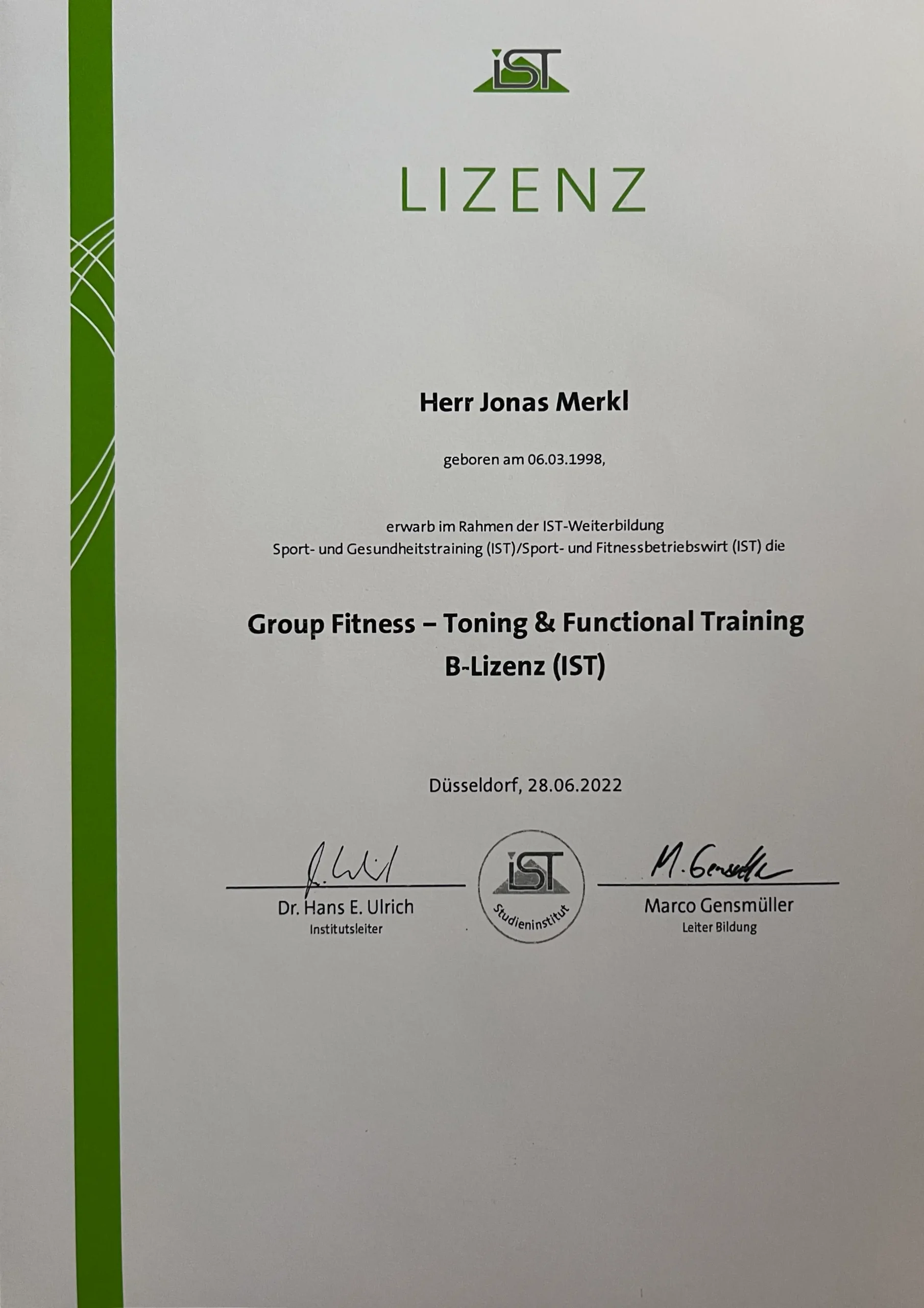 ein Bild einer abgeschlossenen Group Fitness - Toning & Functional Training B-Lizenz