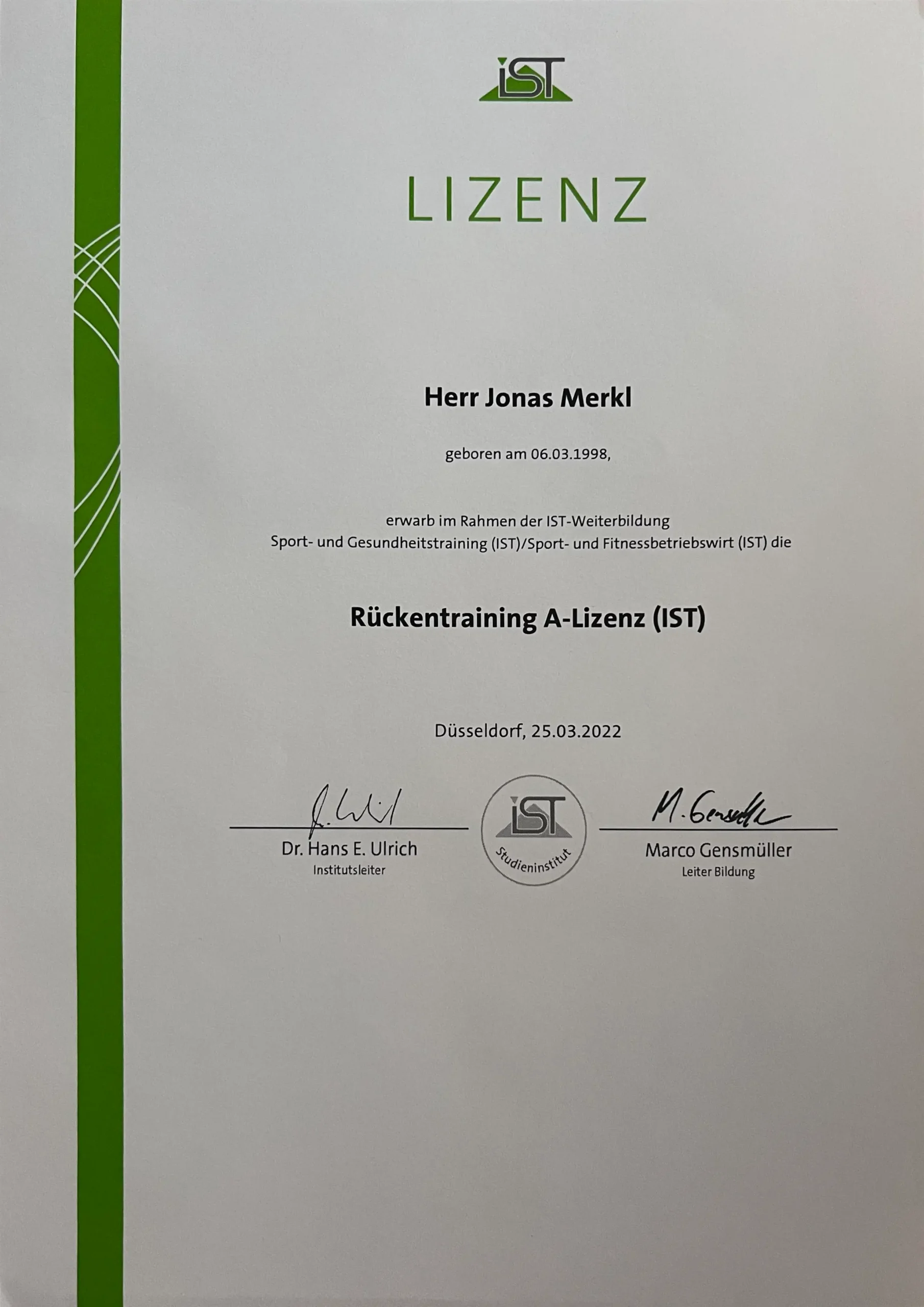 ein Bild einer abgeschlossenen Rückentraining A-Lizenz