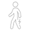 Icon einer Person mit Schmerzpunkten an Rücken und Knien.